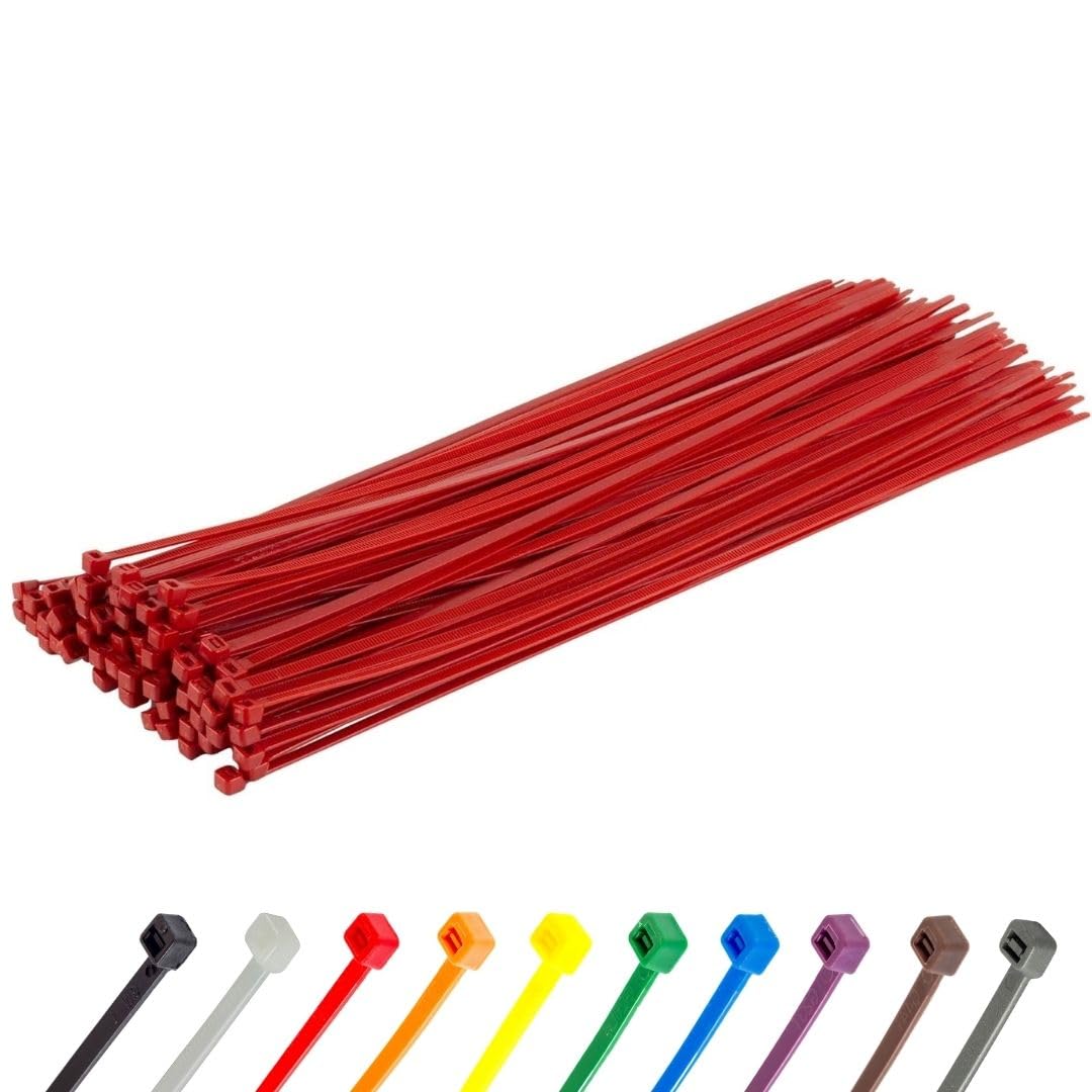 Gocableties Heavy Duty Long Red Cable Ties, 370mm x 7.6mm, Pack of 100, Premium Nylon Zip Ties, Plastic Tie Wraps, Secure Self-Locking Mechanism, for Home, Garden, Office and DIY