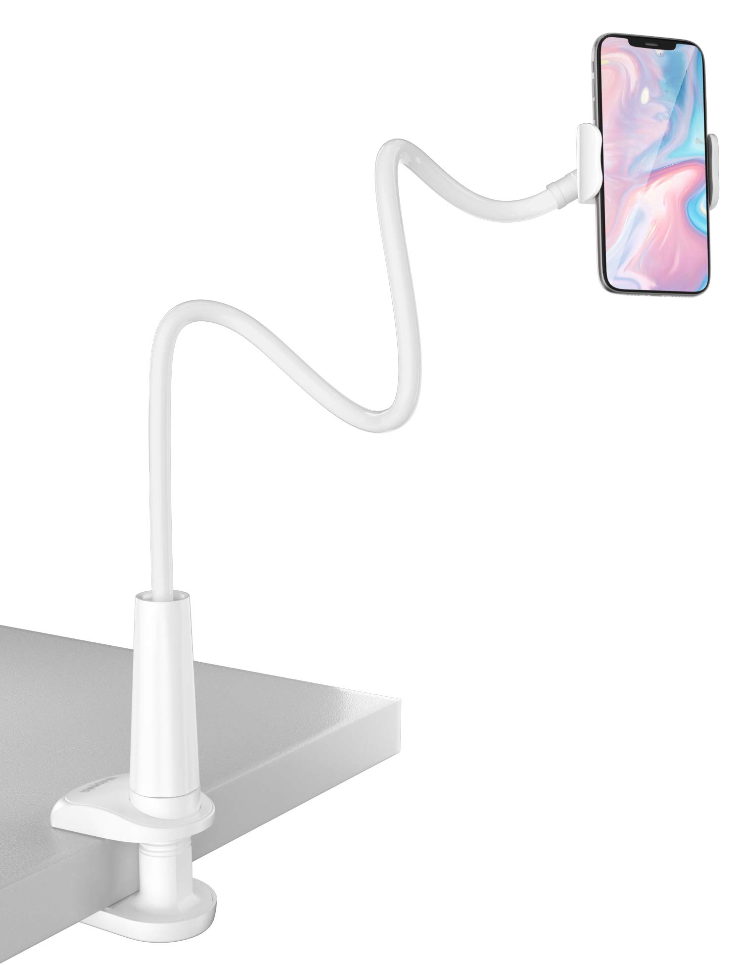 TRYONE Gooseneck Phone Holder Stand for Bed Flexible Arm Adjustable Cell Phones Mount Clamp on Desk Compatible with iPhone 12 Pro 12 11 Pro Xs 8 7 6 | S21 or Other 4"-7" Devices