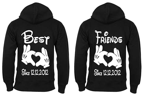 Urban Kingz BFF Damen Kapuzenpullover Hoodie Set Best Friends mit Wunschdatum