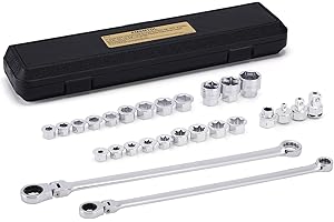 EMENTOL 27PCS Extra Long Flex Head Ratcheting Wrench Set, CR-V, Double Box End Ratchet Wrench Set with 8mm - 22mm, E8 - E22, 