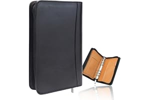 NATSUMEBASICS Black A6 Budget Binder Zipper PU Leather Binders Cover Refillable 6 Rings Loose Leaf Binding Cover for Planner Traveller Journal Accessories Supplies (Black A6 Binder)