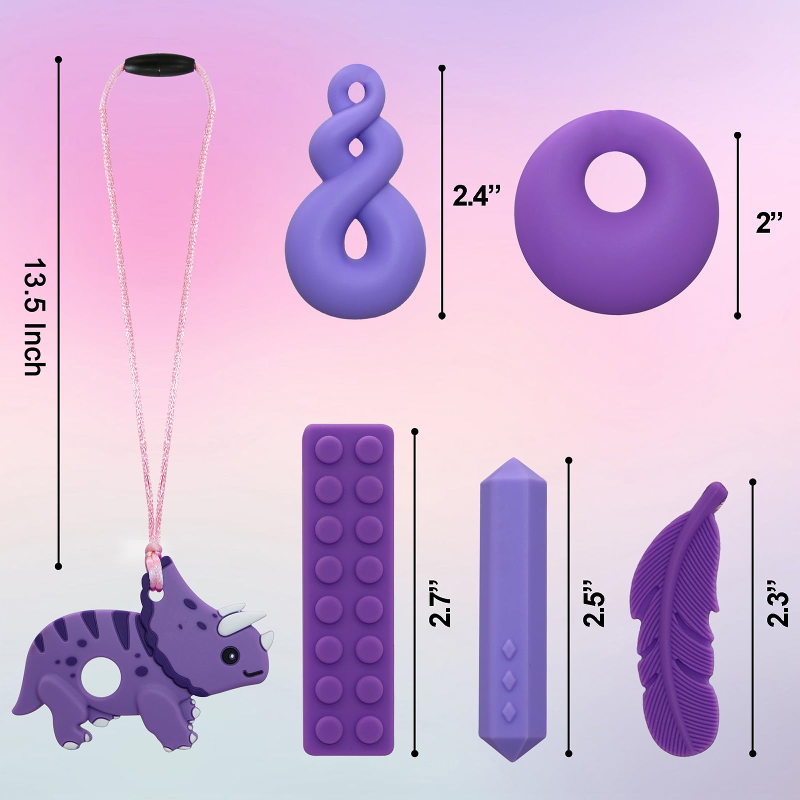 Chewy Necklaces for Sensory Kids, Boys and Girls, Silicone Dinosaur Chewy Necklaces for Autism, ADHD, SPD, Chewable Oral Motor Pendant for Chlidren
