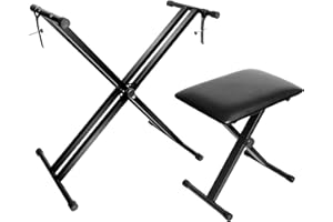 Kuyal Heavy-Duty, Double-X Adjustable Piano Keyboard Stand and Classic Piano Bench (Dual X)