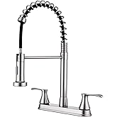 HOMELODY 2 Handles Kitchen Faucet with Pull Down Sprayer for 3 Hole Sink, 360° Rotating Spout Commercial 2 Handle Stainless Steel Kitchen Faucets with Deck Plate Brush Nickel