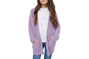 Imily Bela Girls Cardigan Open Front Popcorn Knit Long Sleeve Sweaters Coat with Pockets