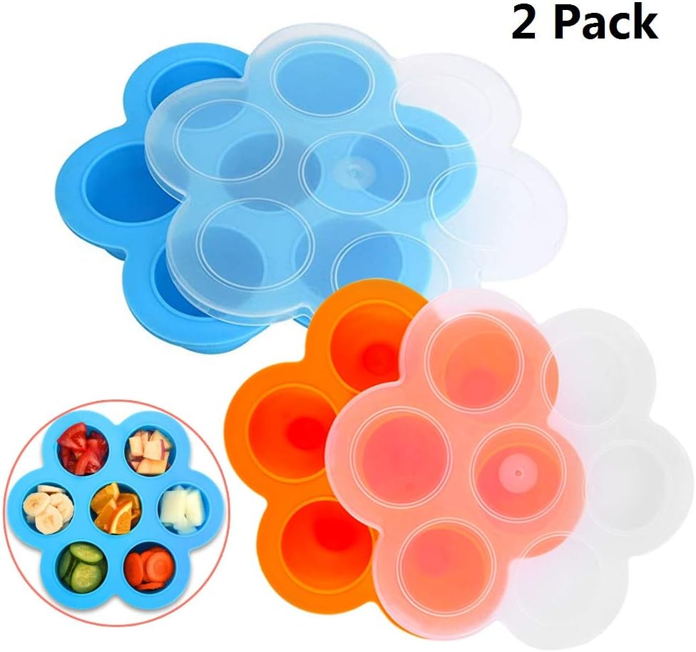 Sharlity 2 Pack Silicone Egg Bites Molds Instant Pot Accessories 5,6,8 qt Reusable Baby Food Storage Container for Pressure Cooker Freezer and Oven(Blue+Orange)