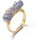 Raw Crystal Rings for Women 14k Gold Plated Adjustable Natural Stone Ring Irregular Wire Wrapped Rings Gold Gemstone Rings Crystal Jewelry Gifts Healing Crystal Rings for Women