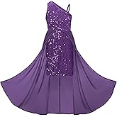 GRACE KARIN Girls Sequin Dress One Sleeve Formal Pageant Prom Party Special Occasion Dresses Size 5-14