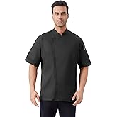 LETAOTAO Chef Coat For Men Short Sleeve Breathable Chef Shirt Mesh Panels Chef Jacket Zipper Front With 3 Pockets
