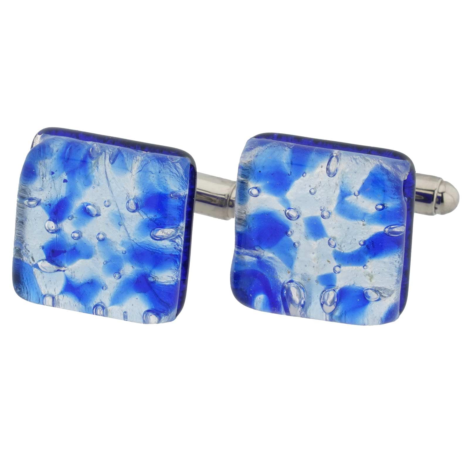 Glass Of Venice Murano Glass Cufflinks Italian Blue Purple Silver Leaf Square Cuff Links for Men. Handmade Blown Glass Cufflinks Gift for Wedding, Birthday, Anniversary or Father's Day