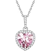 ChicSilver 925 Sterling Silver Heart/Round/Pear/Emerald Cut Simulated Birthstone Necklace Birthday Gift for Women Girls