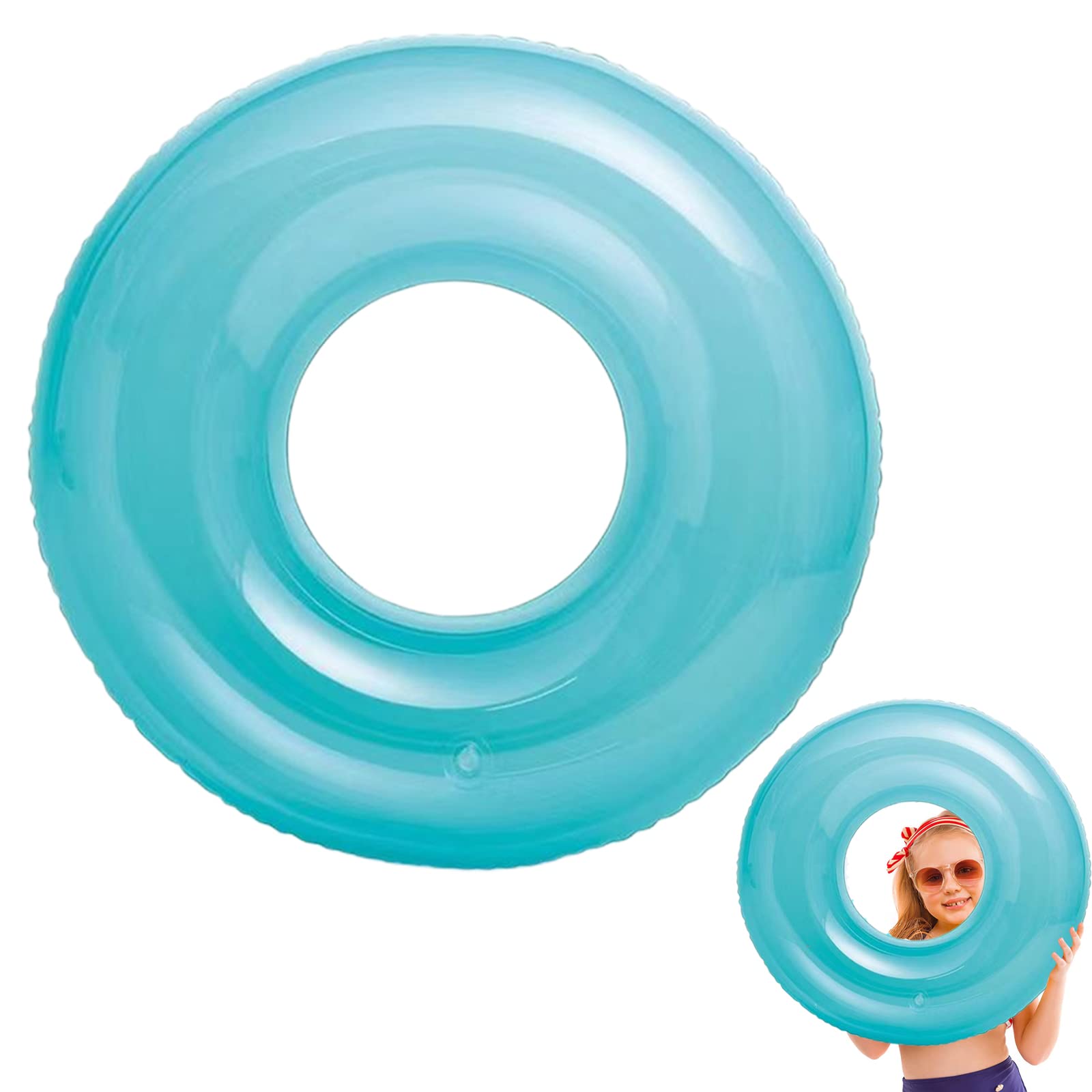 POPOYU Swimming Rings for YOU Age 14+, Transparent Inflatable Pool Floats Rubber Ring, 30" (76cm) Blue Pool Float Swim Tubes,Summer Swimming Water Beach Toys,Pool Party Decorations,Summer Gift for YOU