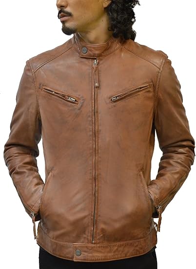 Amazon ハルフ Haruf レザージャケット メンズ ラム シングルライダース 本革 キャメル ラムレザー 革ジャン Kp002br コート ジャケット 通販