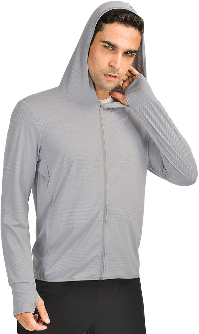 qualidyne Men’s UV Sun Protection Hoodie Zip-up Long Sleeve Hiking Jacket Outdoor UPF 50+ Performance Running Fishing Shirt: Clothing