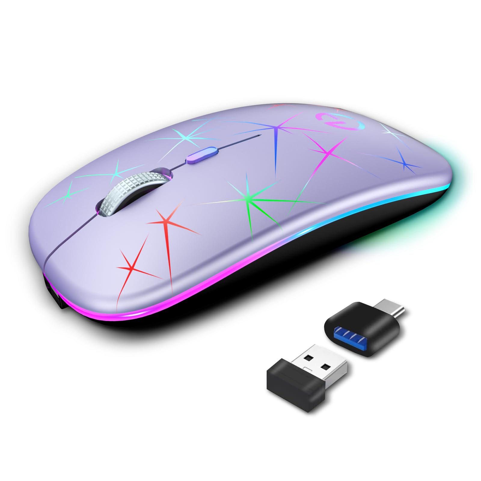 TaIYanG Wireless Mouse, 2.4G Portable Optical Quiet RGB Mouse with USB Receiver and Type C Adapter, 3 Adjustable DPI Levels, Wireless Computer Mouse for Laptop, Computer, PC, MacBook, Desktop