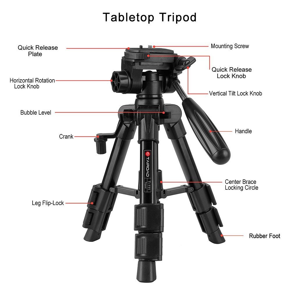 tairoad T-111 ligero Mini trípode de mesa soporte con 3 way Pan ...