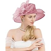 ZYACTU Women Organza Kentucky Hat Fascinator Tea Party Derby Hat Feather Wedding Church Head Ornament Sun Hats
