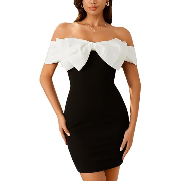 black and white dress with bow Miss Circle Women Edda Black Maxi Gown with White Bow main image 1