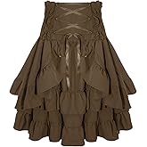 FEOYA Women Steampunk Gothic Lace Up High Waist Renaissance Victorian Layered Skirt