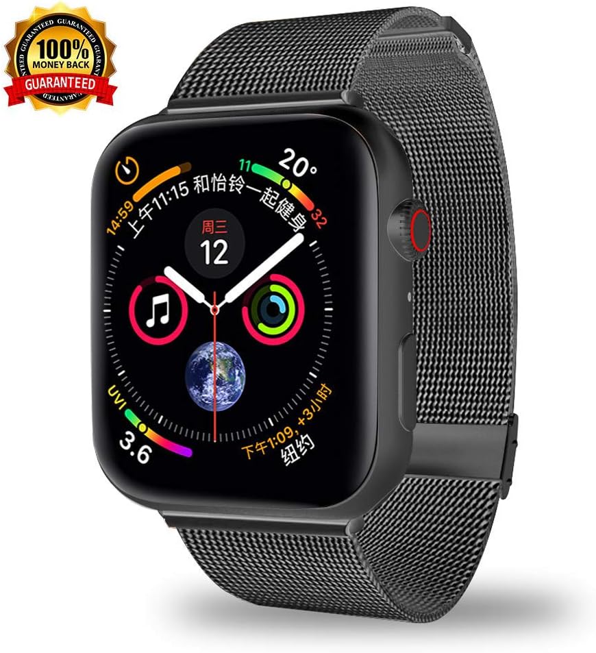 Smartwatch Bands Compatible for Apple Watch Band 40mm 38mm, Stainless Steel Mesh Sport Wristband Loop with Adjustable Magnet Clasp for iWatch Series 1 2 3 4 5 (Black, 38/40 mm)