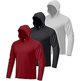 3 Pack Fishing Shirts for Men Long Sleeve UV Sun Protection Lightweight Hoodie UPF 50+ Hiking Rash Guard with Hood