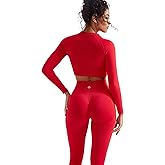 SUUKSESS Women 2 Piece Workout Sets Hidden Scrunch Hip Lifting Seamless Leggings Long Sleeve Yoga Crop Tops