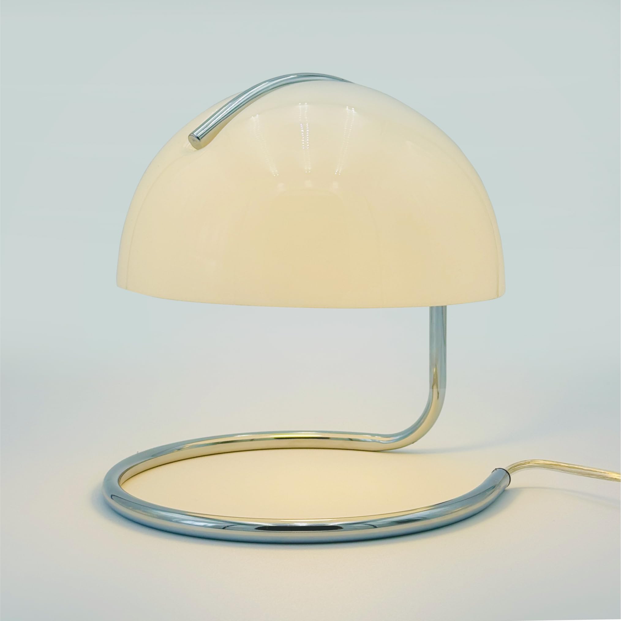 Photo 1 of Lotus Atelier Chrome Bauhaus Light | Retro Mushroom Table Lamp for Room Aesthetic Modern Lighting for Bedroom | Mid Century Modern | Cool Retro Living Room Decor & Bedroom Decor (10.5" H x 9.5" W)