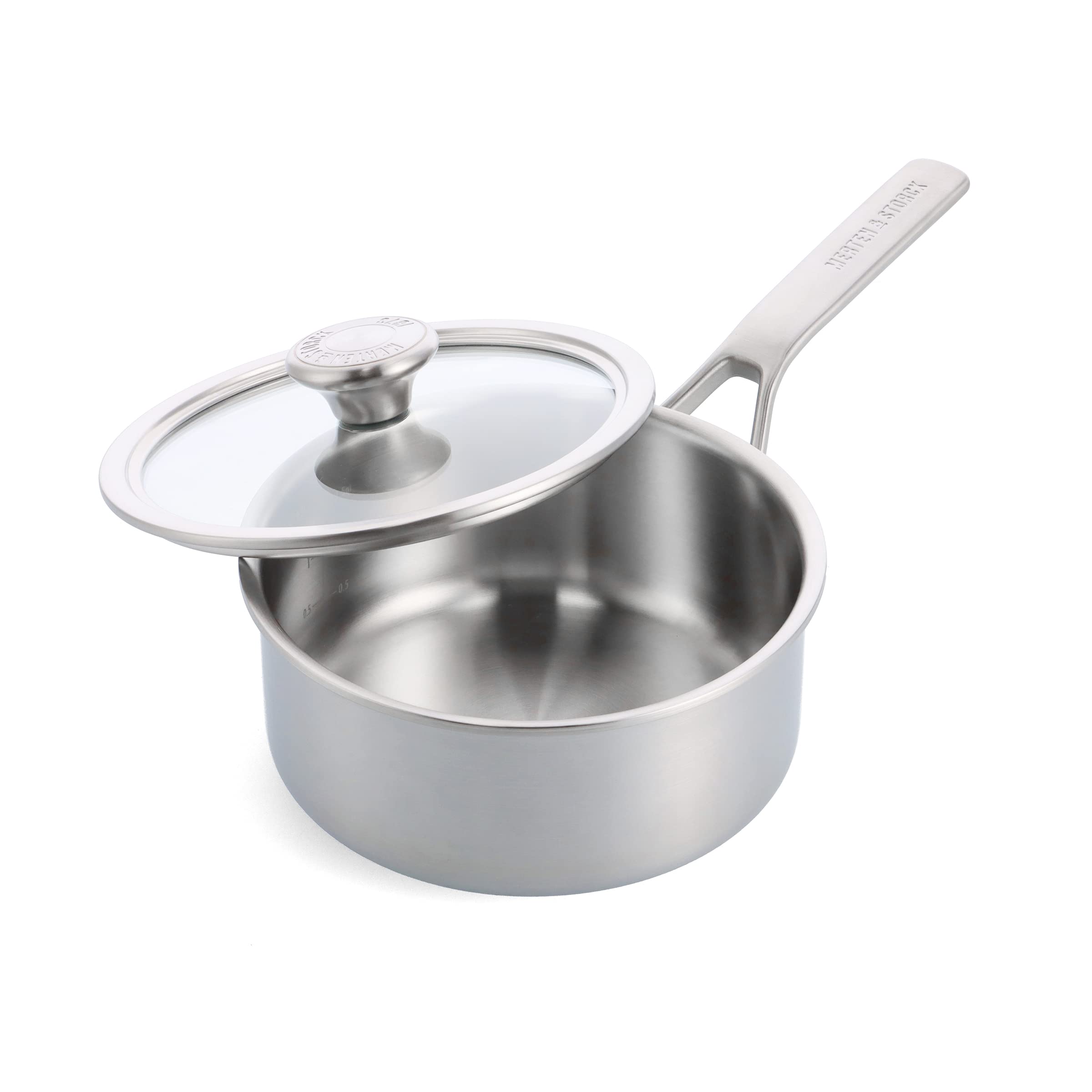Merten & Storck Tri-Ply Stainless Steel Induction 16cm/1.5 Litre Saucepan Pot with Lid, Multi Clad, Oven Safe, Silver