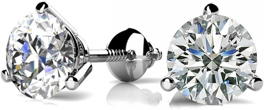 1/4 - 2 Carat IGI Certified Round Diamond Stud Earrings 3 Prong Screw Back (J-K Color SI1-SI2 Clarity)