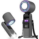 Portable Handheld Turbo Fan with Ice Cooling, 5000mAh Rechargeable Personal Fan, 100-Speed Mini Lighting Fans with LED Display & 180° Foldable for Neck/Desk/Hand, Ideal Gift for Travel Outdoor/Home