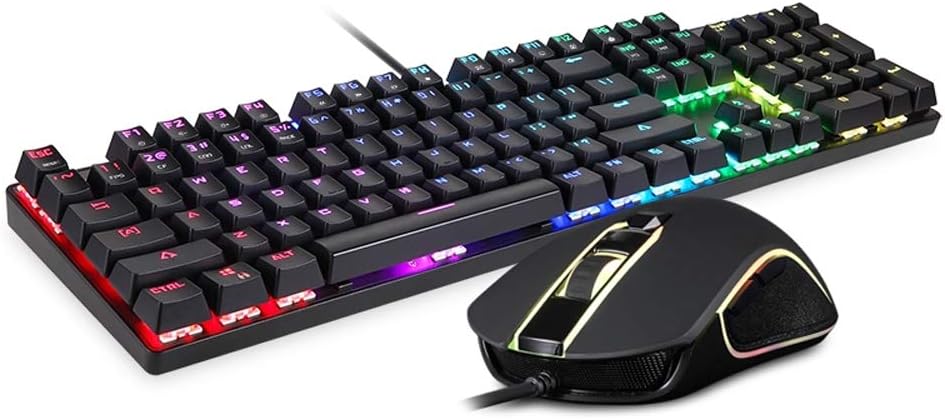 Olo Standard Layout Keyboard MOTOSPEED CK888 Gaming Mechanical Keyboard + Adjustable DPI Mouse Set with 1.8m Cable for Computer Pro Gamer RGB LED Backlight Gaming Keyboard and Mouse