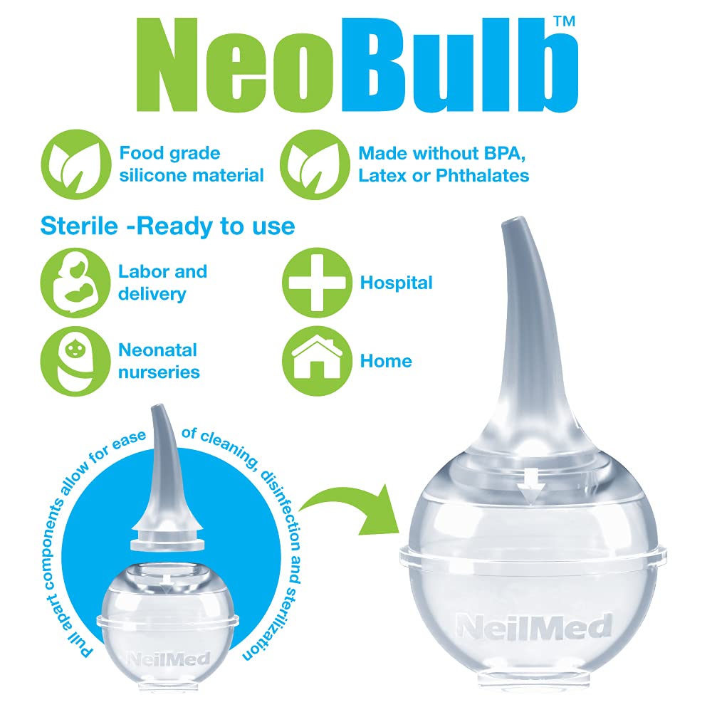 NeilMed NeoBulb Sterile Oral-Nasal Bulb Aspirator, Doctor Developed, Food Grade Silicone, Ready to Use in Labor & Delivery, Nurseries and at Home