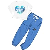 ARTMINE Girls' 2 Piece Outfits Casual Drawstring Jogger Pants and Loose Crop Top Set, 6-14 Years