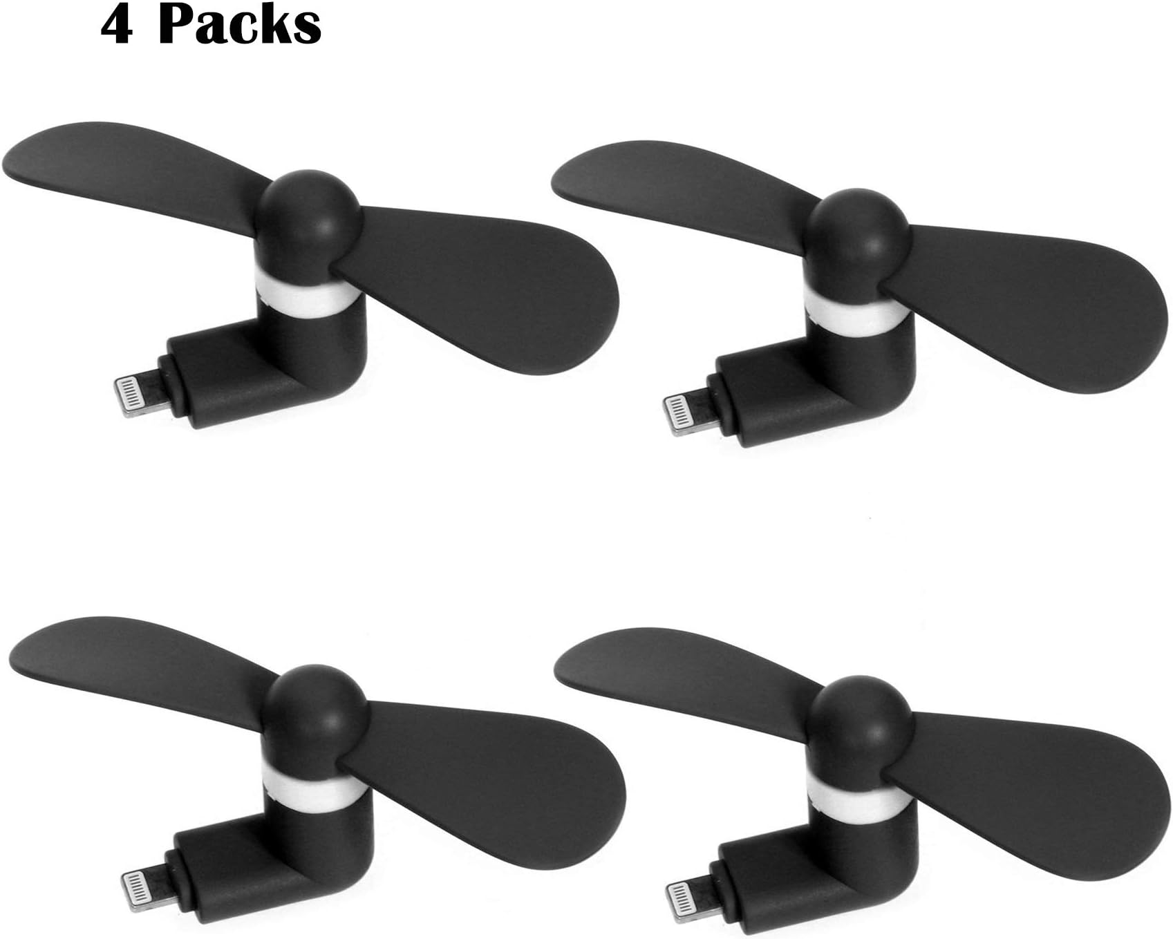 YICHUMY 4 Packs Portable Mini Fan Pocket Size Dock Cool Cooler Small Fan Compatible with iPhone X/Xs/Max/ 8/8 Plus / 7/7 Plus/ 6s / 6s Plus/ 6/6 Plus, iPad and iPod Touch (Black)