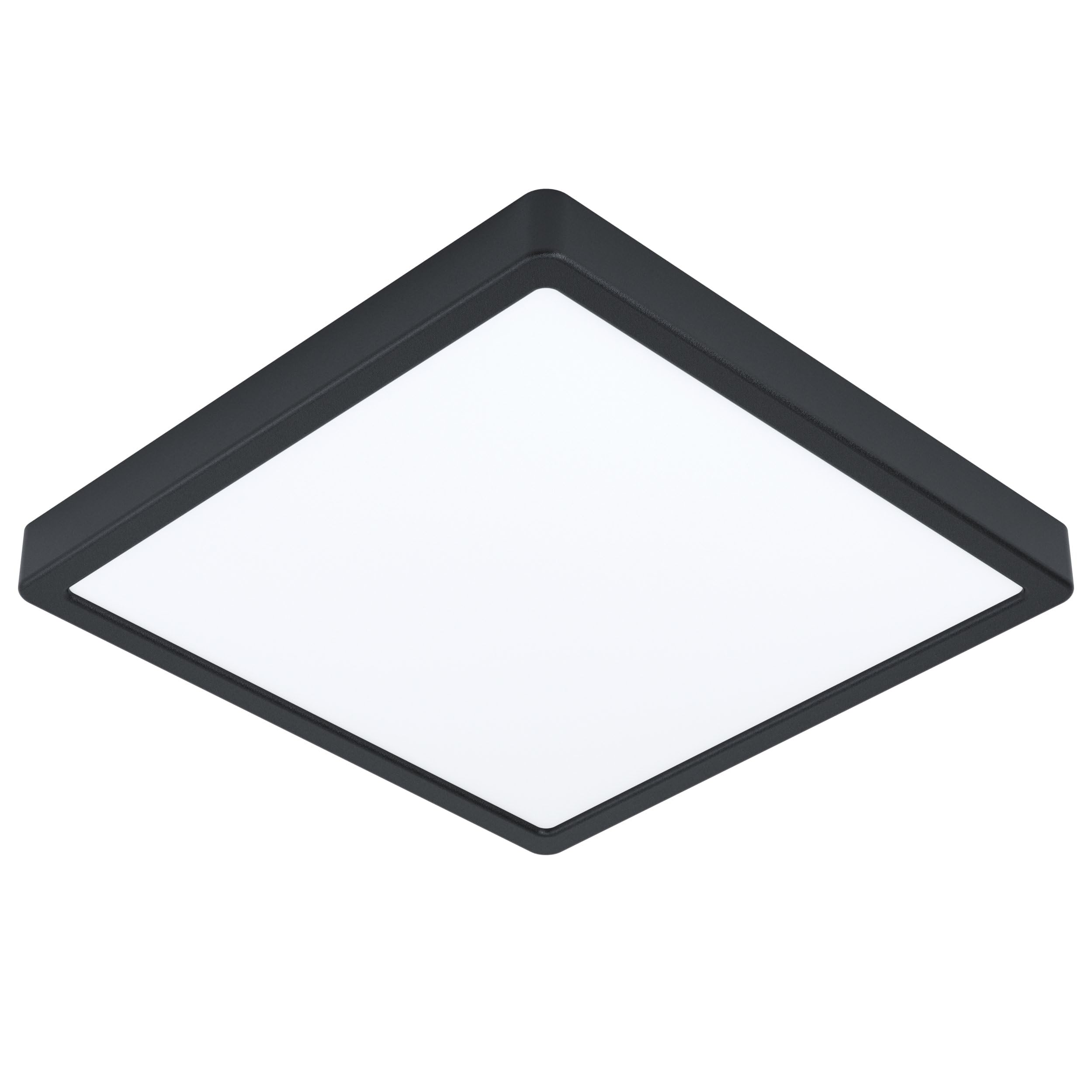 Eglo LED Flush Ceiling Light Fueva 5, 11 inches, Square Bathroom Lighting Made of Black Metal and White Plastic, Neutral White lamp, IP44