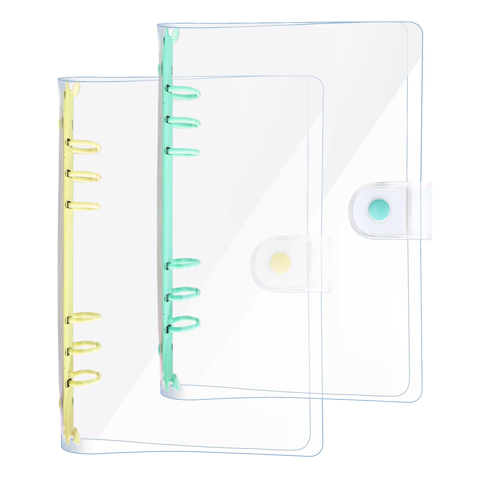 DY.2ten 2 Pack A6 Soft PVC 6-Ring Binder Cover, Clear Budget Binder, Clear A6 6-Hole Planner Binder Cover, Milk Yellow Green Round Ring Binder Cover for Refillable Notebook