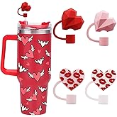 Heart Straw Cover Cap for Stanley Cup, Valentinese Day Straw Topper Fits Stanley 30&40 Oz Tumbler 10mm Heart Red Lip Straw Tips Lids Cover Silicone Stanley Cup Accessories Valentines Party Decor 4Pcs