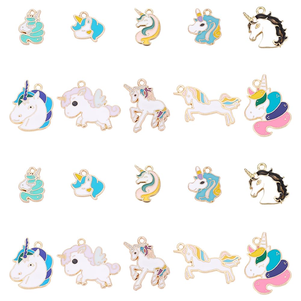 SUNNYCLUE 1 Box 40Pcs 10 Styles Unicorn Charms Alloy Enamel Pendants Assorted Gold Plated Unicorn Charm Accessory for Necklaces Bracelets Earrings DIY Jewelry Making Art Crafts