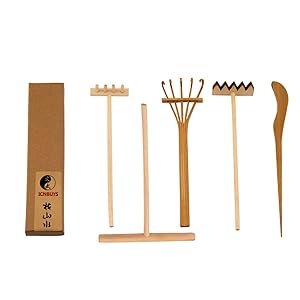 ICNBUYS Professional Mini Zen Garden Rake Tools Set three rakes One Bamboo Drawing Pen One Pushing Sand Pen