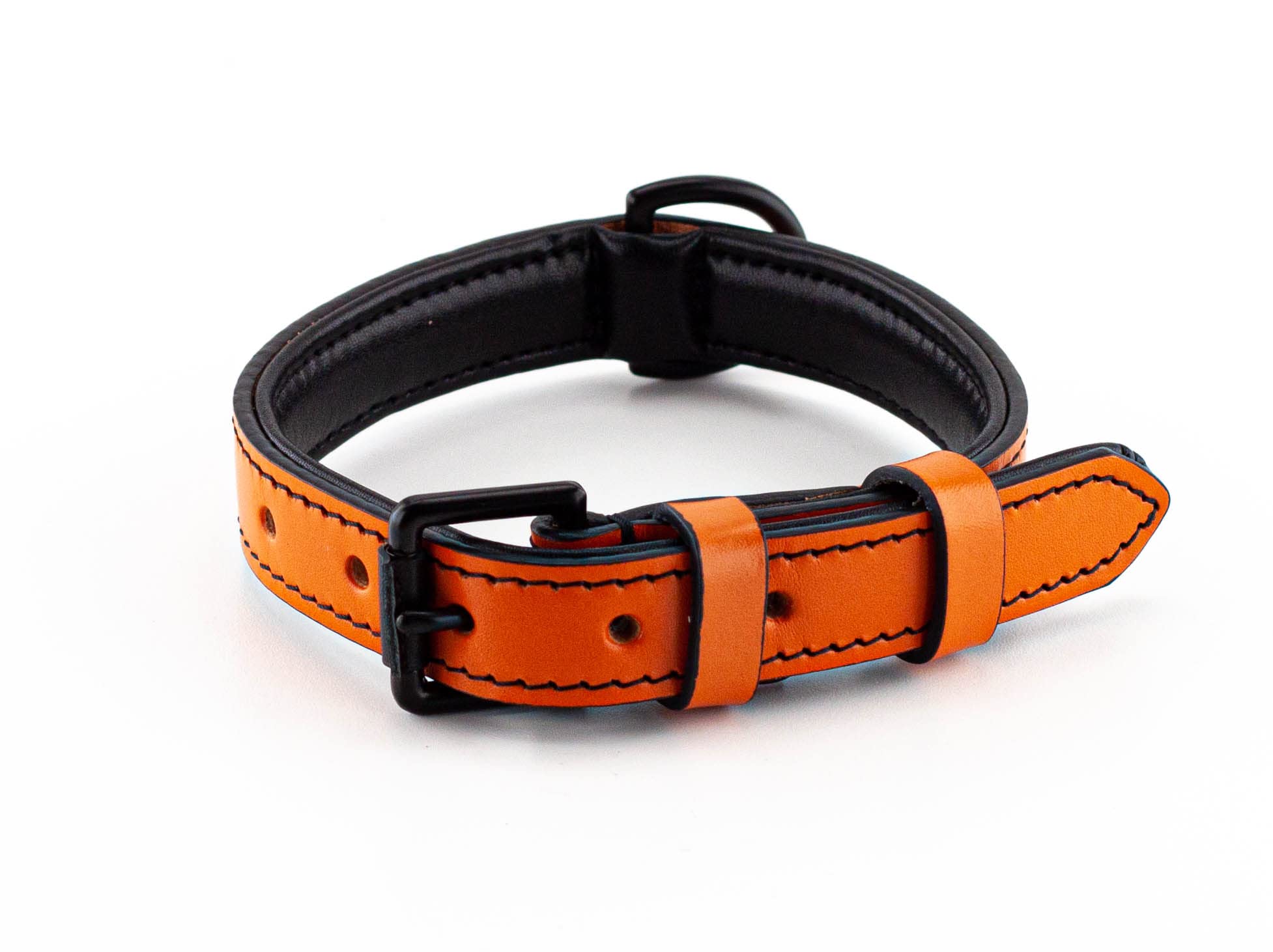 Brute Strength Leather Dog Collar - Orange - M - 36-43 cm