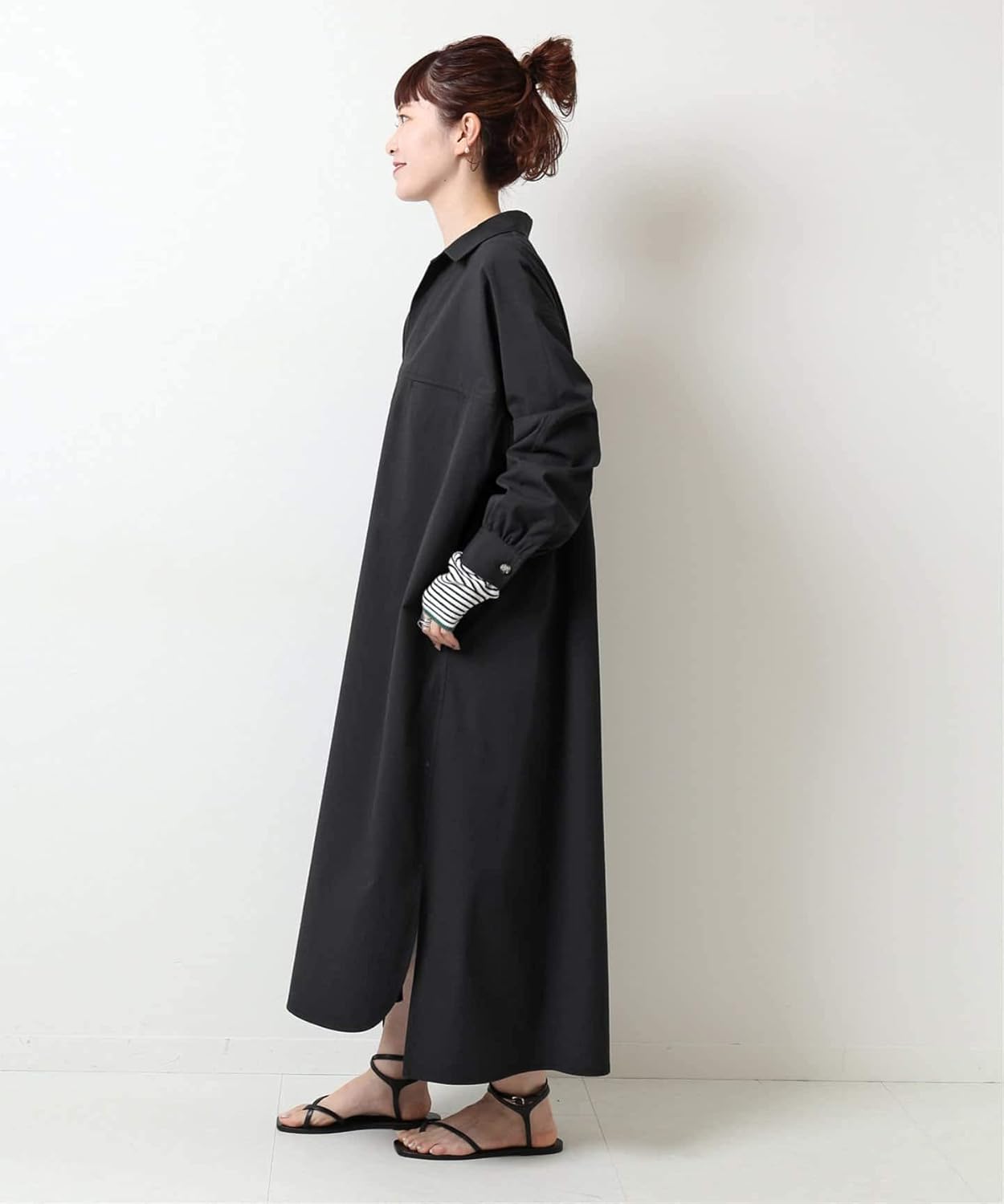 Amazon Co Jp スピック アンド スパン コードレーンオープンカラー ワンピース フリー ブラック 服 ファッション小物