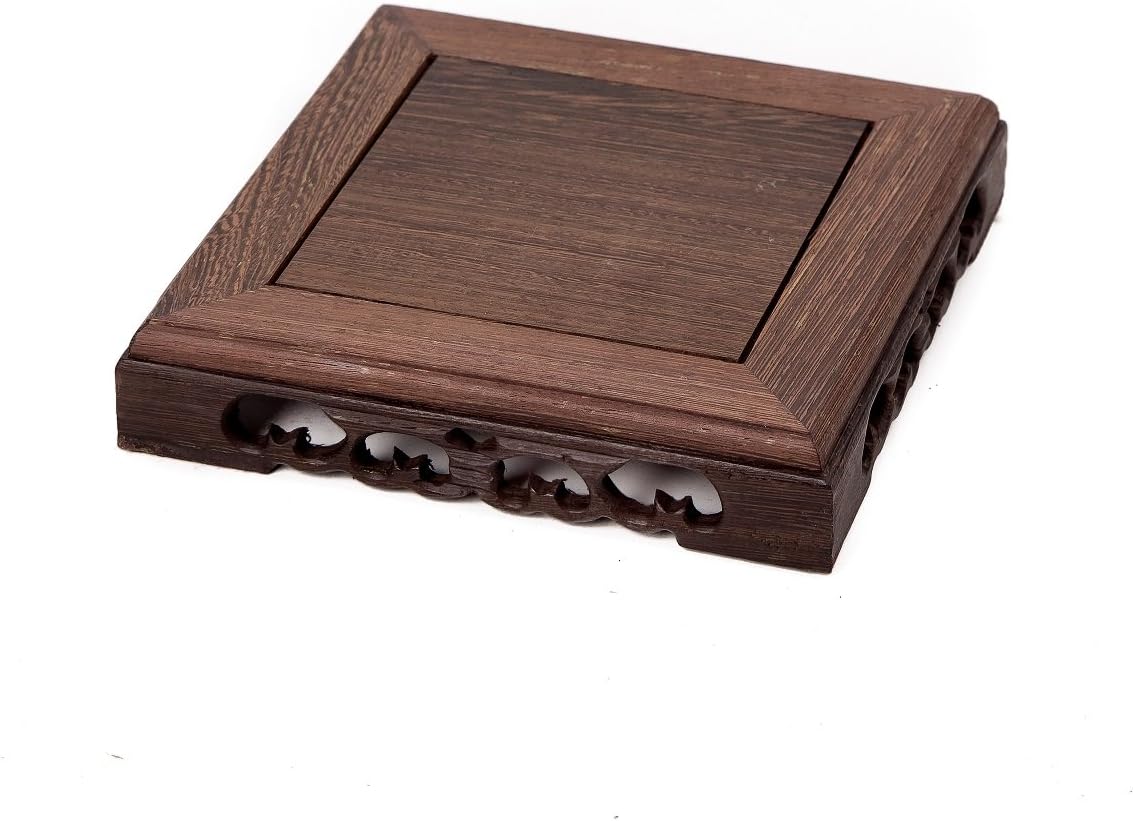 Display Stand Wooden Square Shape Carved Solid Rosewood Chicken Wing Wood JiChi Display Base Holder Home Decoration Square-8 (L 17cm17cm3.5cm)