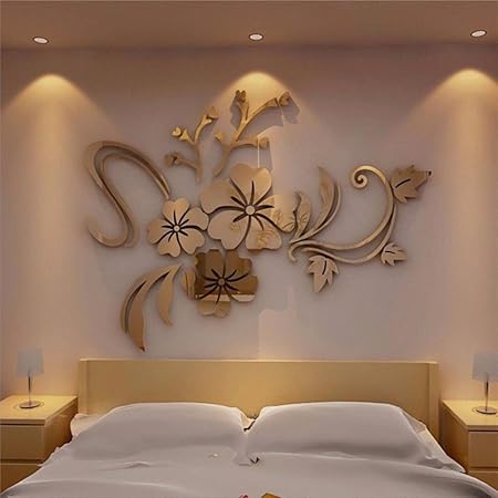 Colore Tm Miroir 3d Floral Sticker Sticker Deco Chambre Autocollant Mural Salon Or Amazon Fr Bricolage
