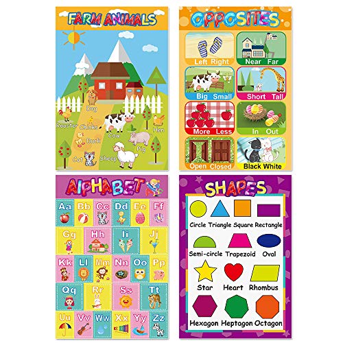Educational Posters for Preschoolers Toddlers Kids Kindergarten Classrooms Alphabet Letters, Numbers, Shapes, Colors, Seasons, Week, Months, More,11 x 16 Inch,12PCS - Thumbnail 2