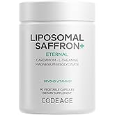 Codeage Liposomal Saffron+ Supplement - Saffron Extract, Magnesium, L-Theanine, Cardamom, BioPerine - 3-Month Supply - Kesar Spice, Liposomal Delivery - Non-GMO - 90 Capsules