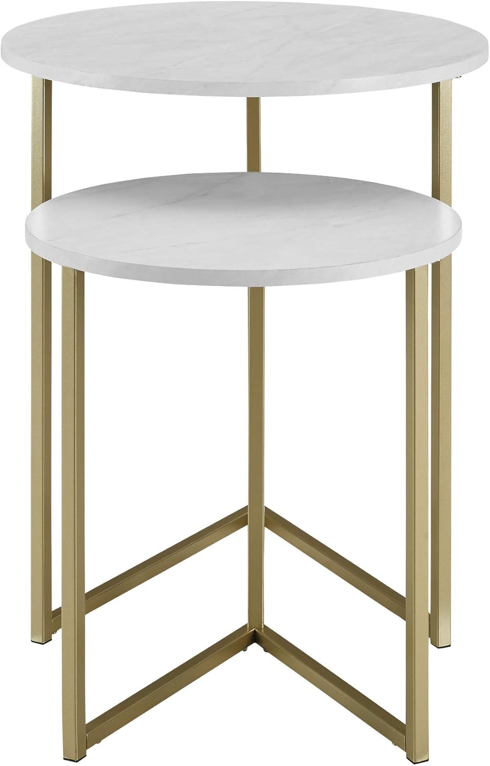 Walker Edison Furniture Company Modern Round Metal Base Nesting Set Side Accent Living Room Storage Small End Table, Set of 2, White Marble/Gold: Furniture & Decor