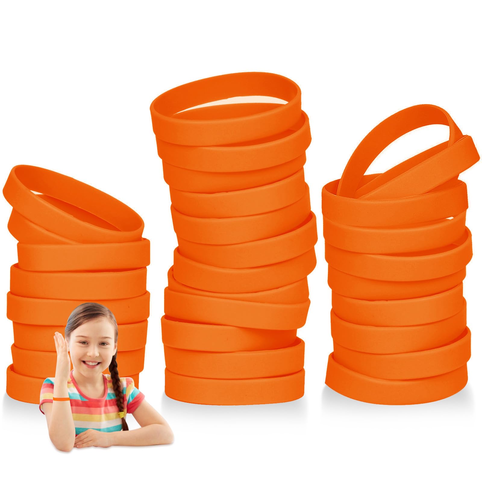 THXIY 50PCS Silicone Wristbands for Kids Teens, 7'' Sports Wholesale Rubber Bracelets for Events, Party Teacher Supplies Boys Gilrs Education Activities Orange — image 1