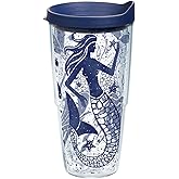 Tervis Vintage Mermaid Collage Tumbler with Wrap and Navy Lid 24oz, Clear, 1 Count (Pack of 1)
