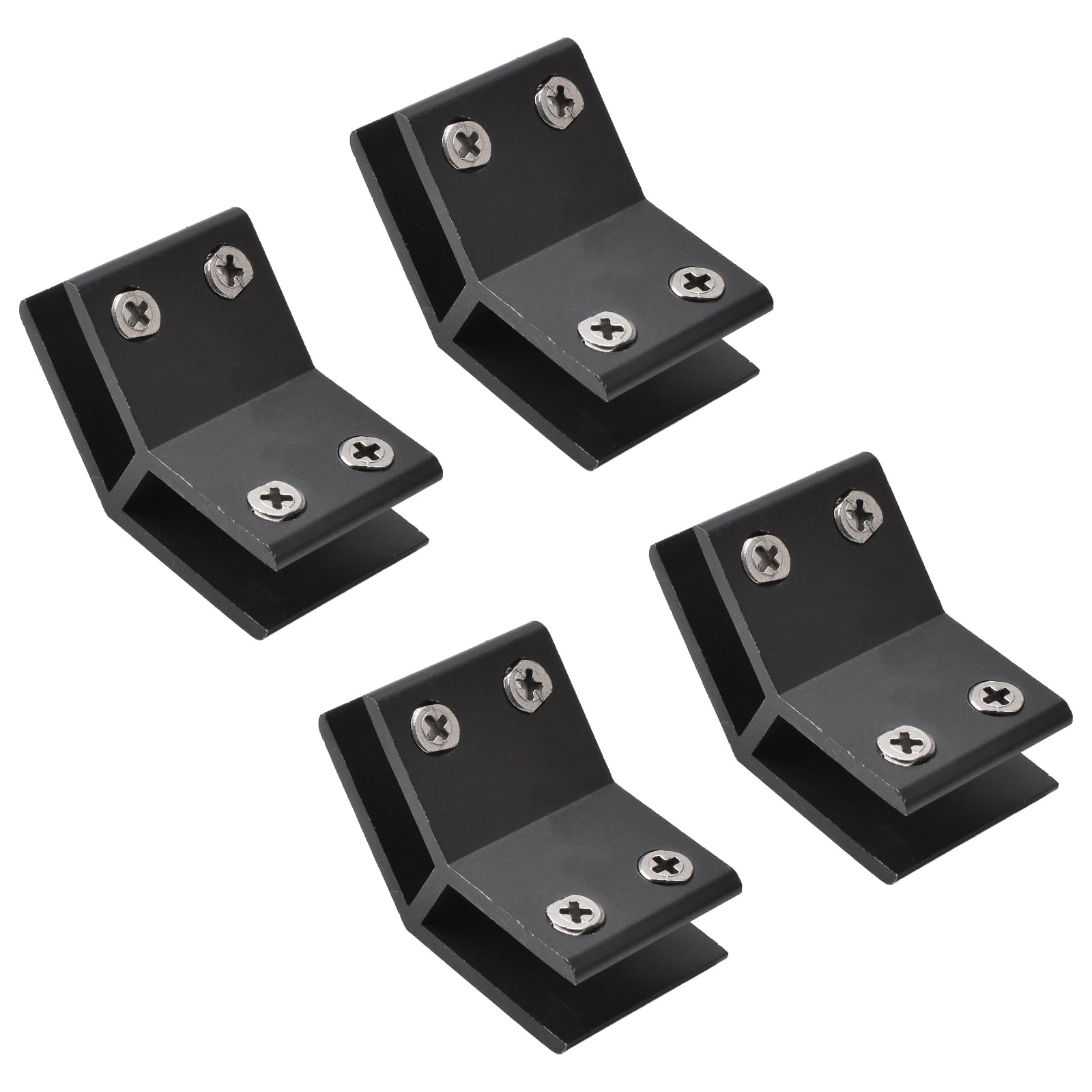 INCREWAY Glass Clamp, 4 Pack Adjustable Black Double Side Aluminum Alloy Glass Shelf Support Bracket for 10-12mm Thickness, 135 Degrees