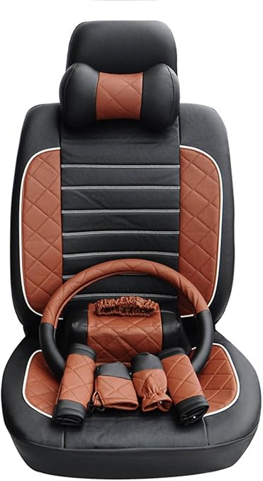 Amazon 18pcs手作りの普遍的な車のシートカバーフルセットの車のステアリングホイールカバーシートベルトカバー Coffee シート カバー 車 バイク